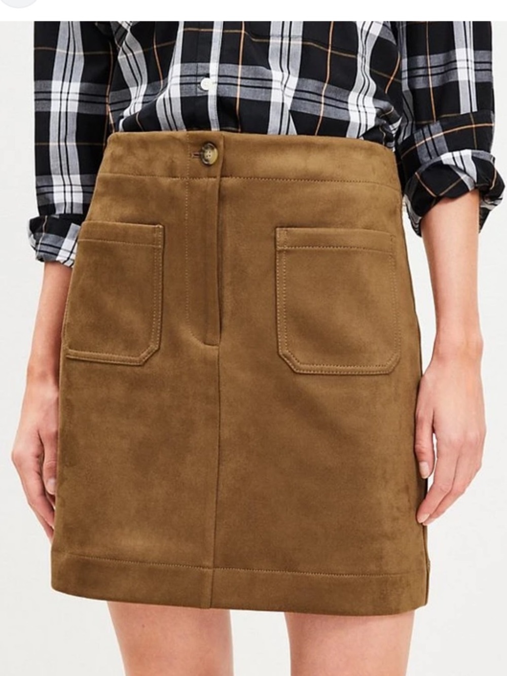 LOFT Chestnut Vegan Suede- A-Line Mini Skirt- worn‎ once-like new -size 16